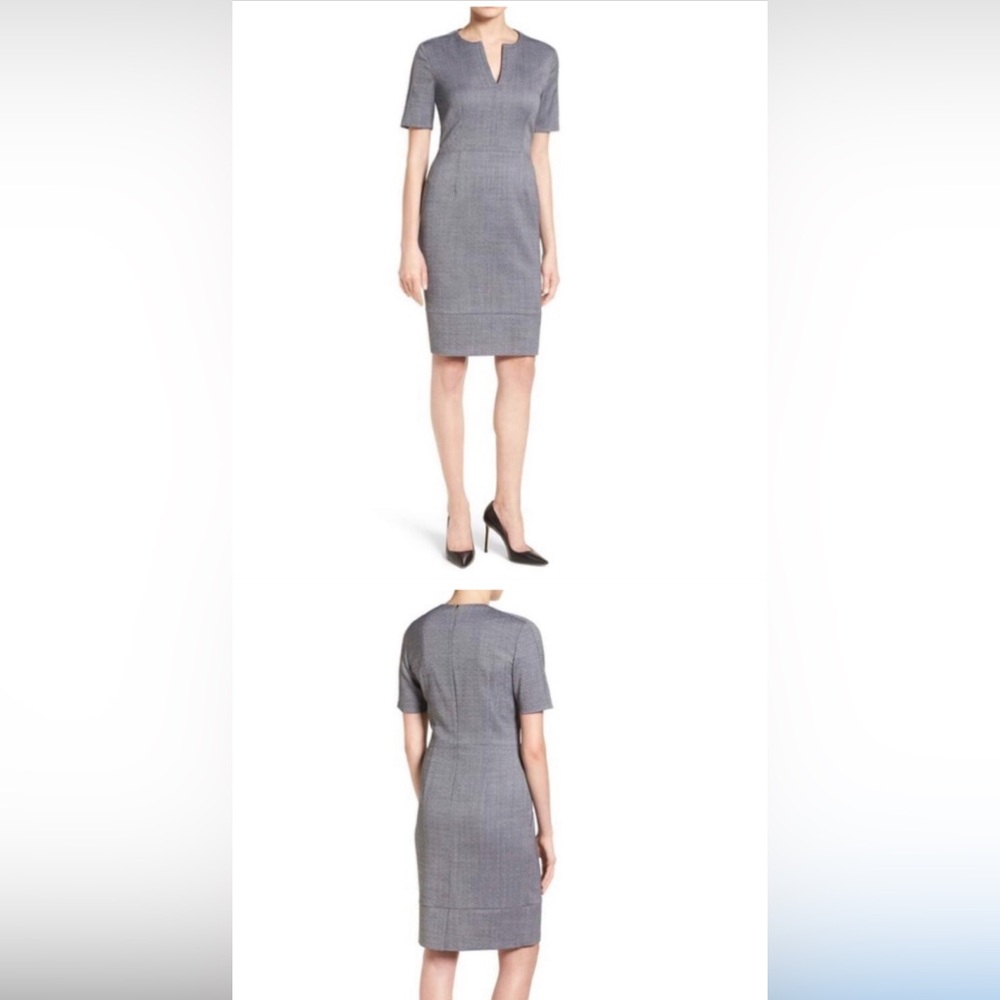 Hugo Boss grey Wool Blend Smart Power Office knee length‎ Fitted dress US 6